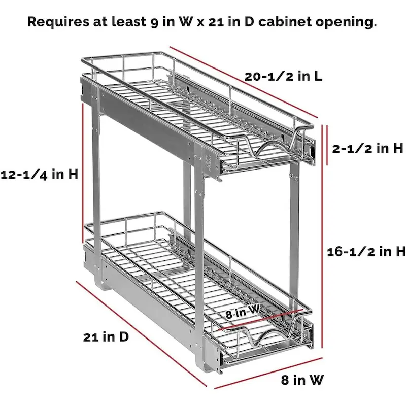 Pull Out Cabinet Organizer 2 Tier  Heavy Duty Metal with Lifetime Limited Warranty - Anti Rust Chrome Finish