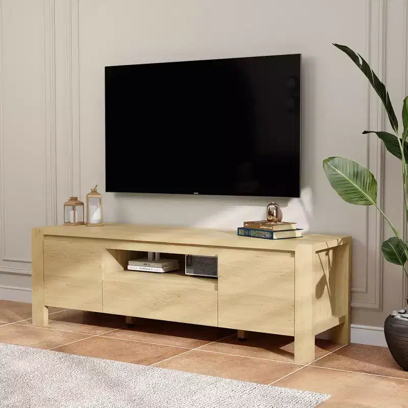 Rustic-style TV Cabinet Table with Sliding Doors and Adjustable Shelves, Living Room TV Cabinet, Console Table with Storage, Suitable for the Bedroom