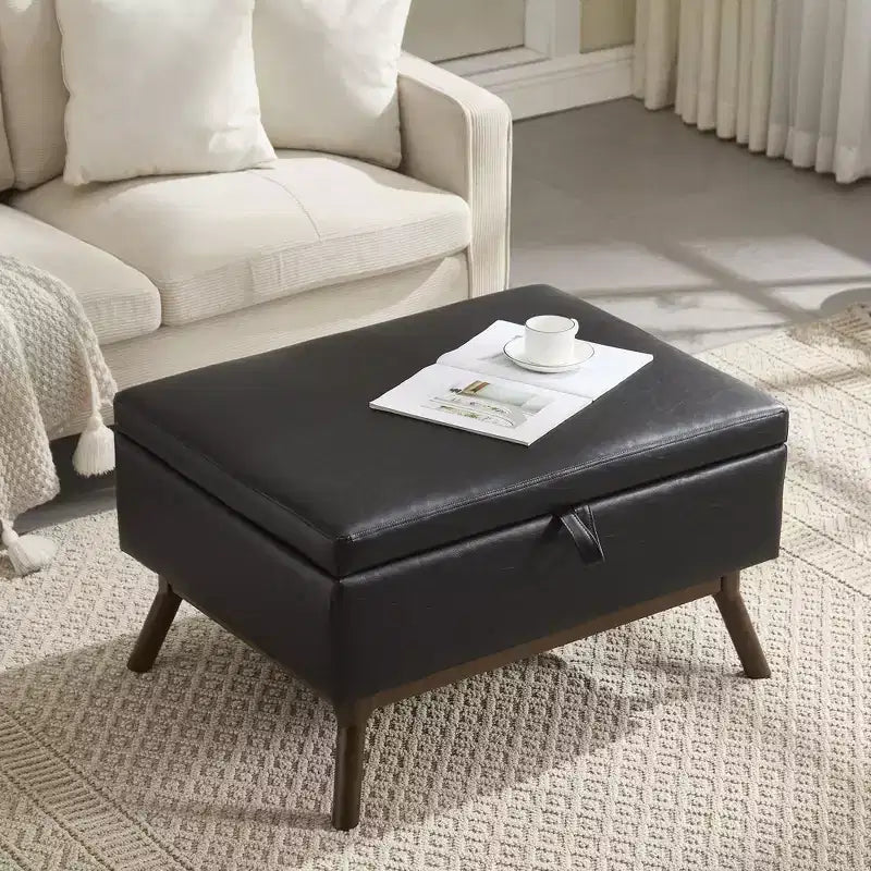 Mid-Century Storage Ottoman with PU Leather Upholstery – 400 lbs Capacity