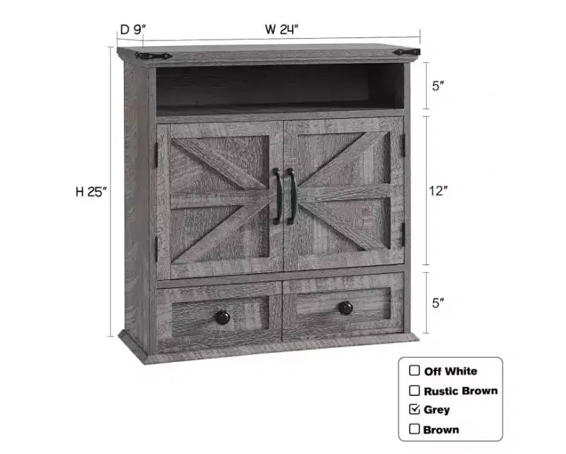 Farmhouse 24 Bathroom Wall Cabinet with Drawer, Double Barn Doors, Adjustable Shelf, White Medicine Cabinet Storage for Bathroom Kitchen Living Room