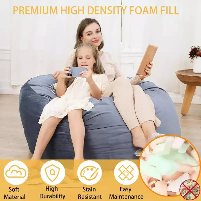 4 Ft Large Bean Bag Chair for Adults & Teens - Shredded Foam Fill, Soft Velvet Fabric