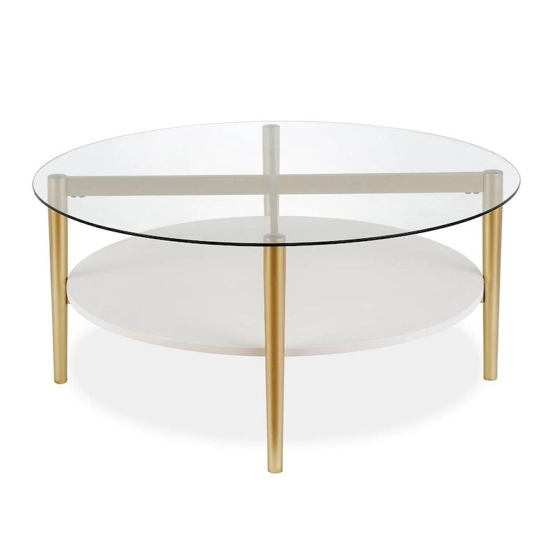 Round Mid-Century Modern Coffee Table with Tempered Glass Top