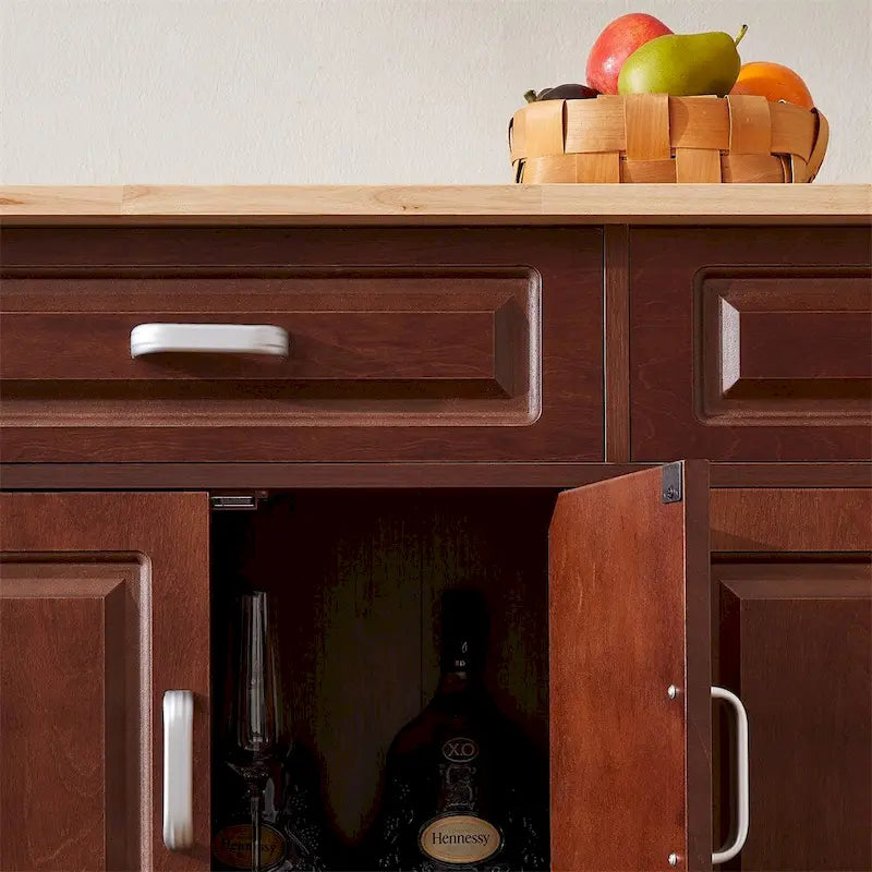 Brown Rolling Kitchen Island Cart with 2 Drawers Open Shelves and Casters