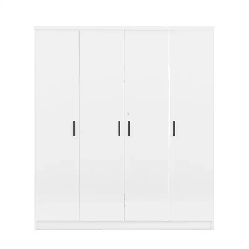 Wood 4-Door Wardrobe Armoire with Hanging Rod, 1-Drawer and Storage Shelves
