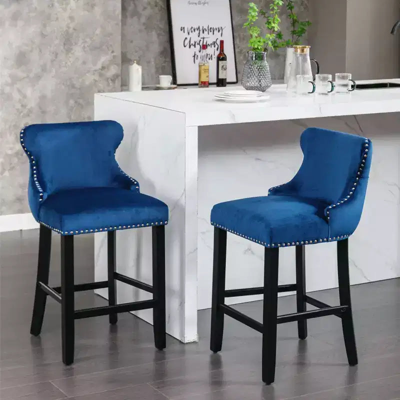 Modern Velvet Wing-Back Counter Stools Set of 2 - Upholstered Bar Chairs for Kitchen, Cafe