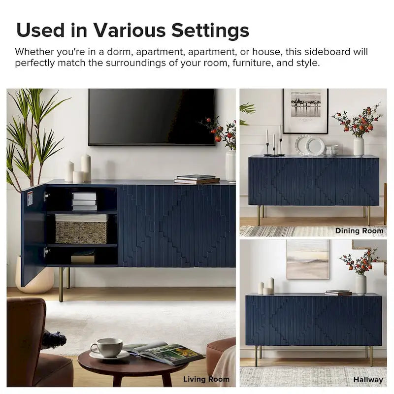 Modern 58 Wide Sideboard with Cable Management & Adjustable Feet