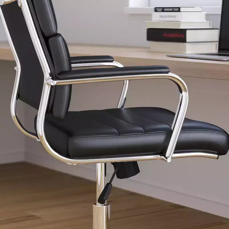 High Panel-Back Ergonomic Executive Office Chair with Padded Metal Arms, 360�� Swivel