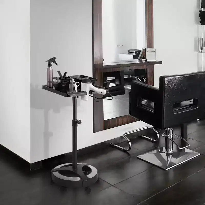 Rolling Salon Coloring Tray - Portable Hair Stylist Trolley with Magnetic Bowls, Black