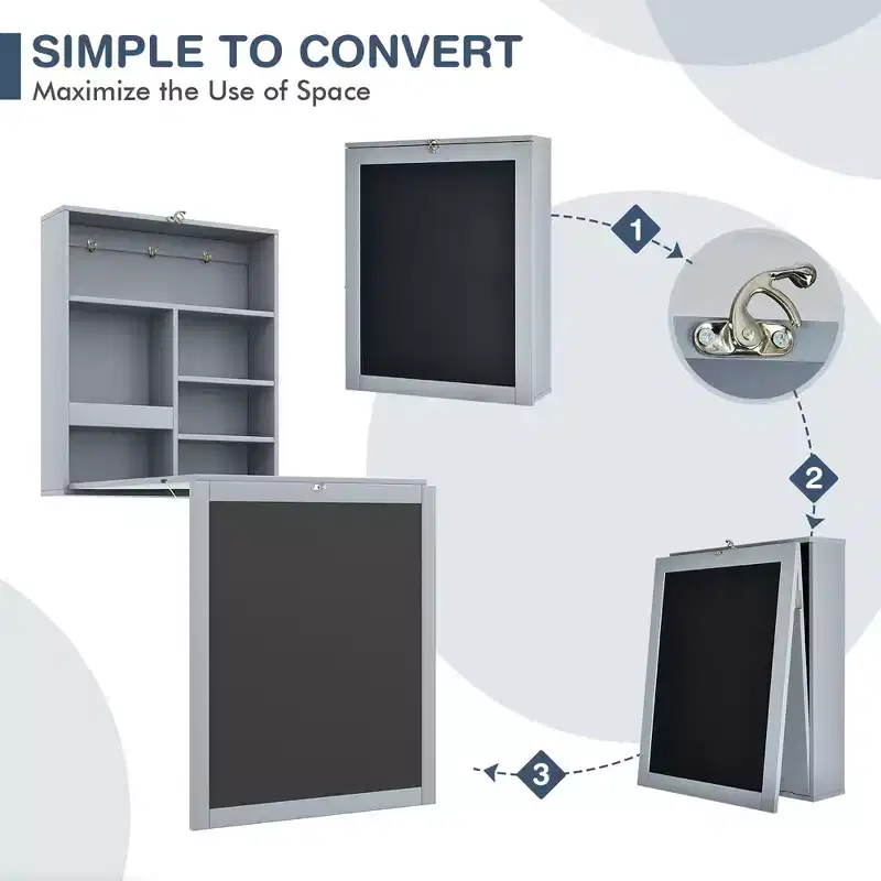 Costway Wall Mounted Table Fold Out Convertible Desk with A Blackboard/Chalkboard Black\Brown\White\Grey