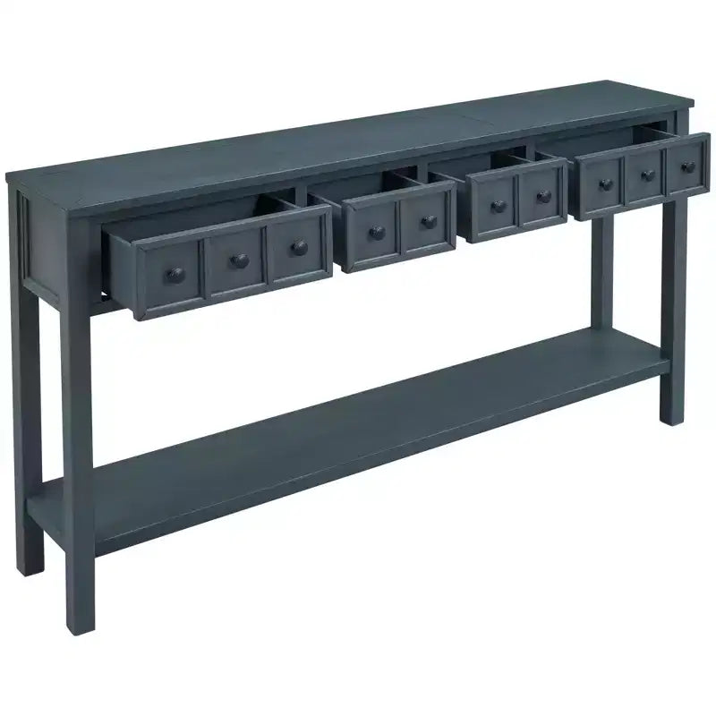 60 Rustic Console Table with 4 Drawers and Bottom Shelf, White