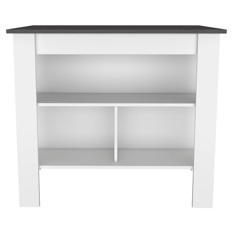 Transitional Kitchen Island with Dark Onyx Top and 3 Open Shelves