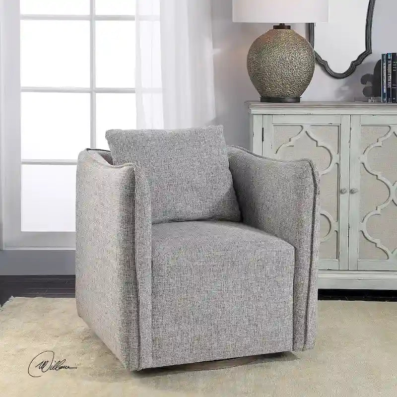 Woven Linen Swivel Accent Chair with Weathered Grey Wood Base