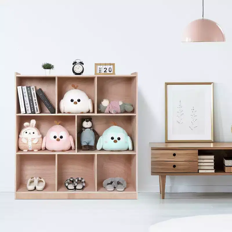 Clothing and Hat Storage Locker 2 Large Compartments 6 Small Compartments Uncoated Wooden Home Storage Organizer