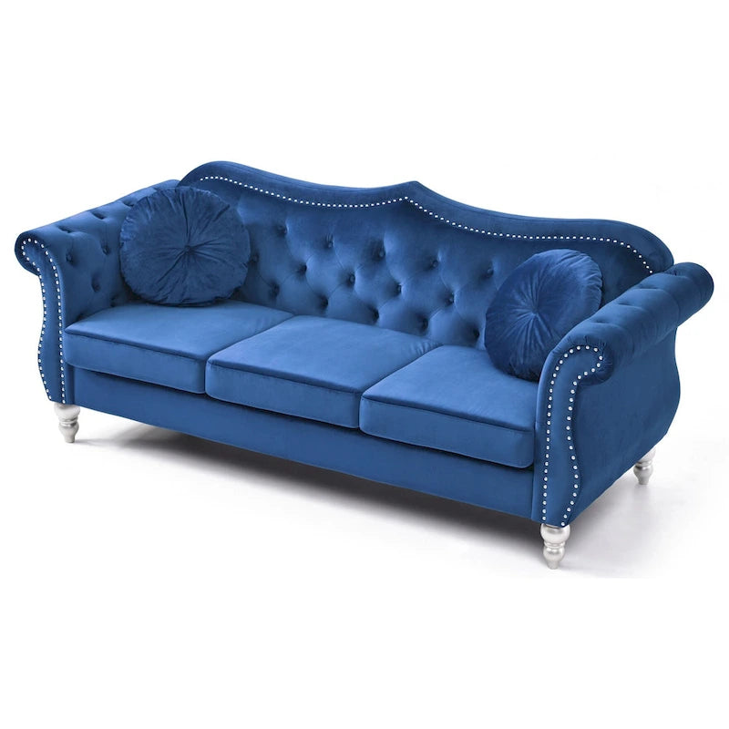82 in. Velvet Chesterfield 3-Seater Sofa with Tufted Back and Nailhead Trim
