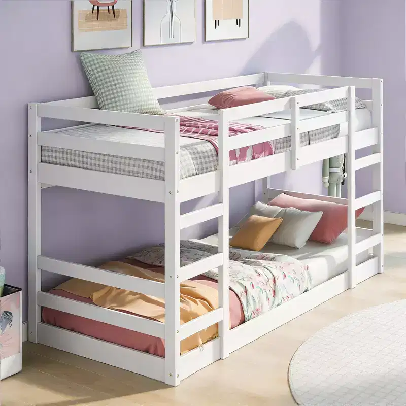 Modern Bunk Bed with 2 Ladders for Kids Room and Guest Room