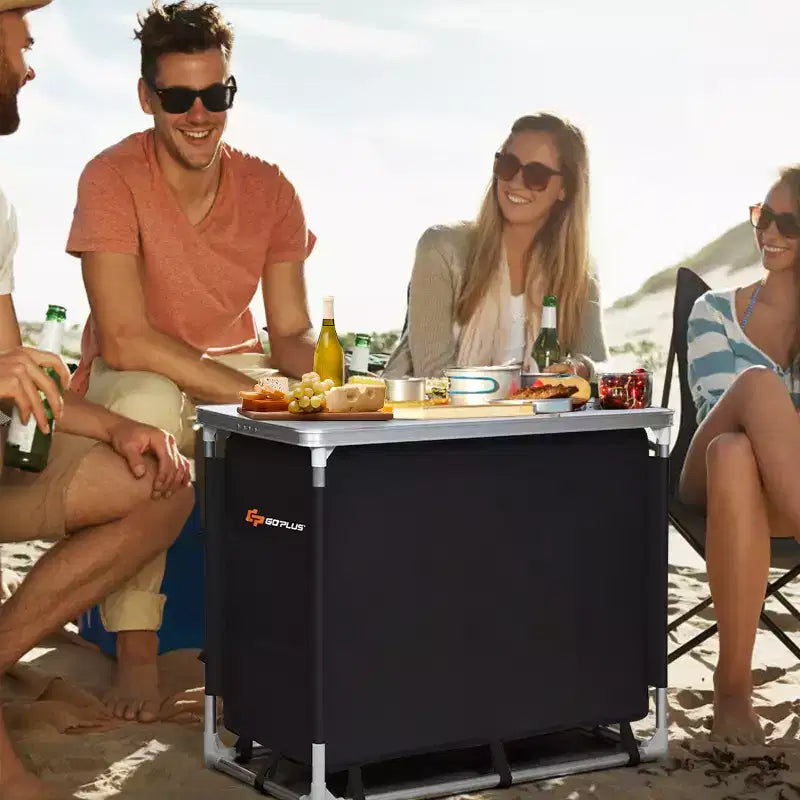 Costway Portable BBQ Aluminum Camping Table Kitchen Cook Station w/ Storage Organizer
