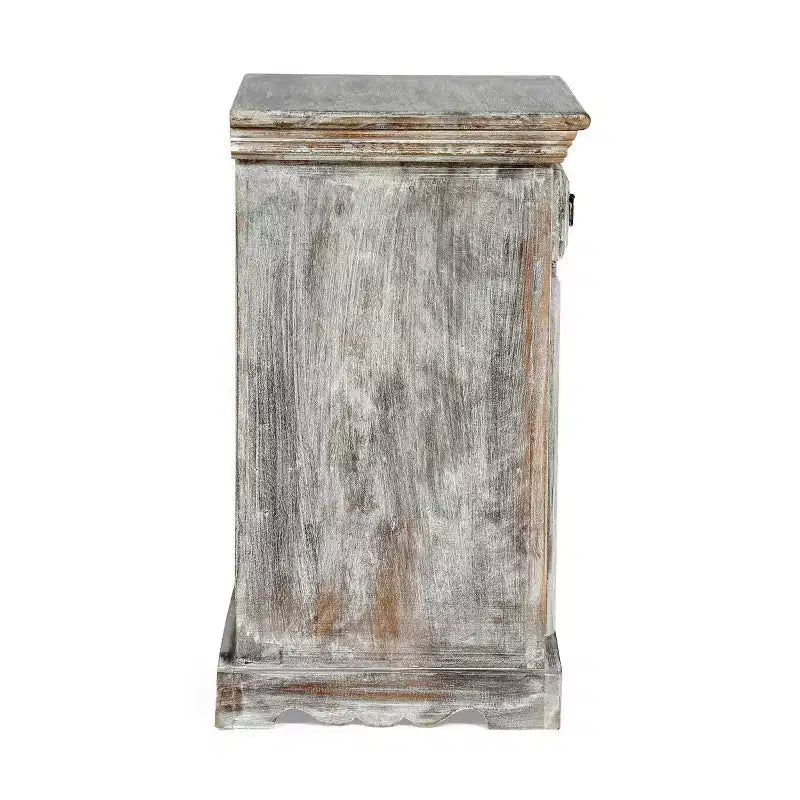 Handcrafted Boho Mango Wood Nightstand, Distressed White