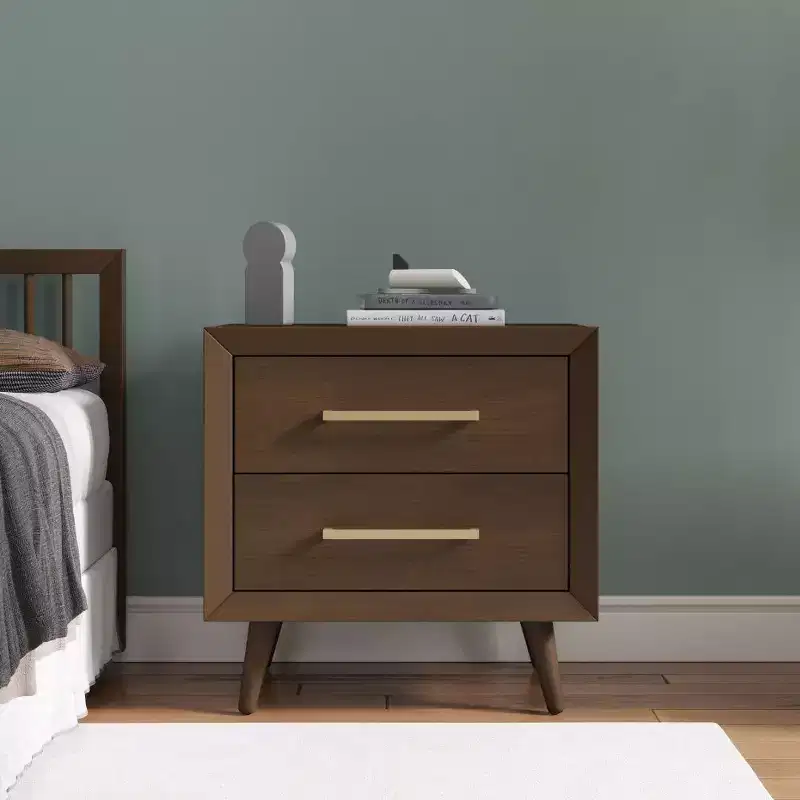 2 Drawer Nightstand for Nursery or Bedroom, Mid-Century Modern with Ball-Bearing Glides, Non-Toxic Finish