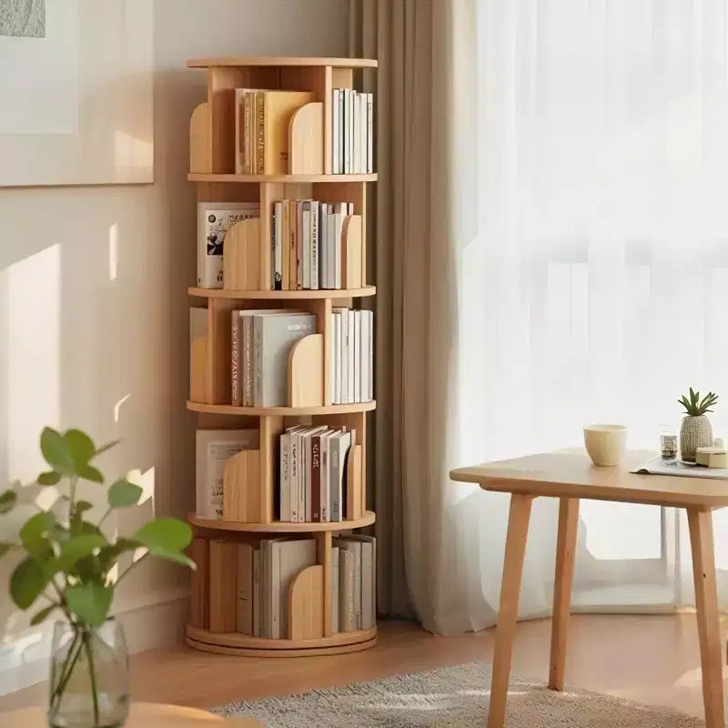 5-Tier 360�� Rotating Bookshelf Tower, Natural Wood