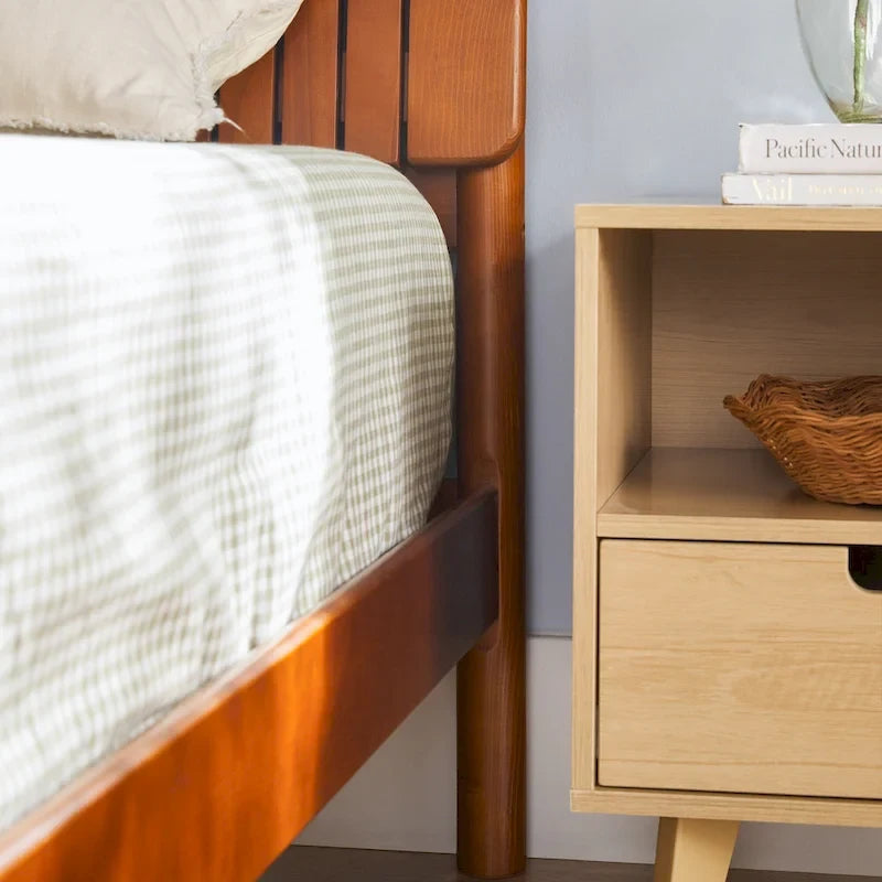 Slatted Headboard Modern King Platform Bed Frame - Wood Slat Support, No Box Spring Needed
