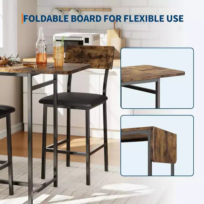2-Person Dining Table Set with Storage Shelf and Wine Rack, Suitable for Living Room or Bedroom