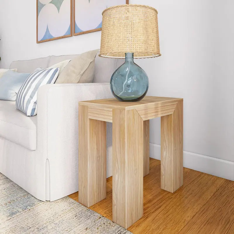 Modern Rectangular Solid Pine Wood Side Table with Wirebrush Finish