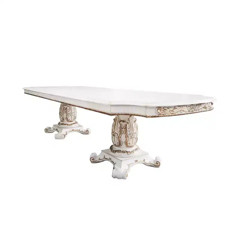 136 Vendome Dining Table Antique Pearl Finish - Acme Furniture: Classic Double Pedestal, 10-Seater, Resin Frame