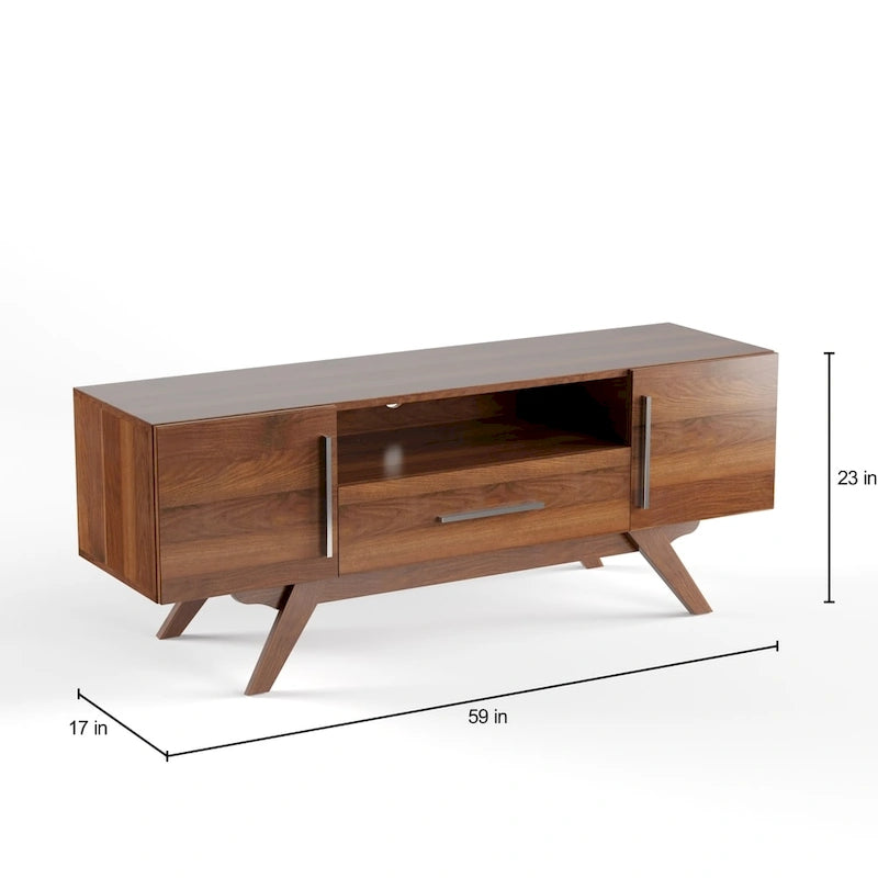 Mid-Century TV Stand with Cabinets, Shelf and Drawer