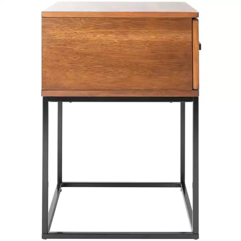 1-Drawer Nightstand with Open Metal Frame, Brown Mahogany
