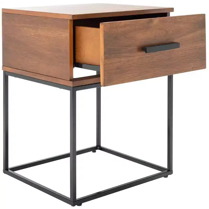 1-Drawer Nightstand with Open Metal Frame, Brown Mahogany