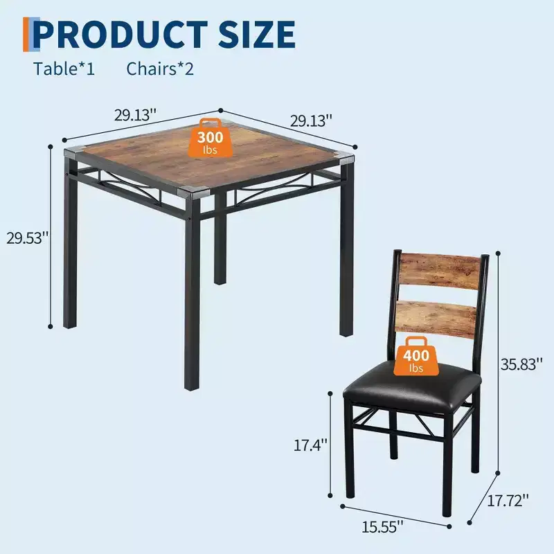Farmhouse Style Dining Table Set with Wood Table Top and Upholstered Chairs for Small Space, Kitchen, Apartment, Dining Room and Living Room