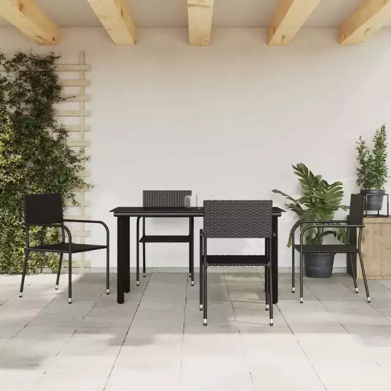 vidaXL Garden Dining Set Black Poly rattan and Steel Standard Stacking - 55.1 table length 4