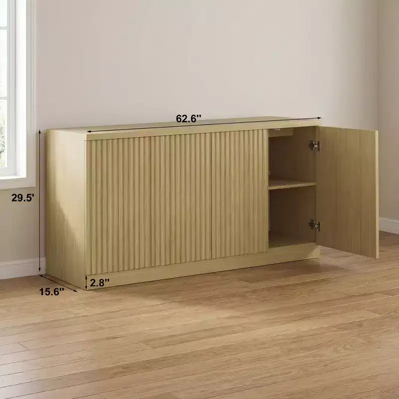 JVNOXK 62.60-inch Wooden Kitchen Coffee Bar with Four Doors and Four Shelves, Sideboard Storage Cabinet, Suitable for Living Room , Natural Finish