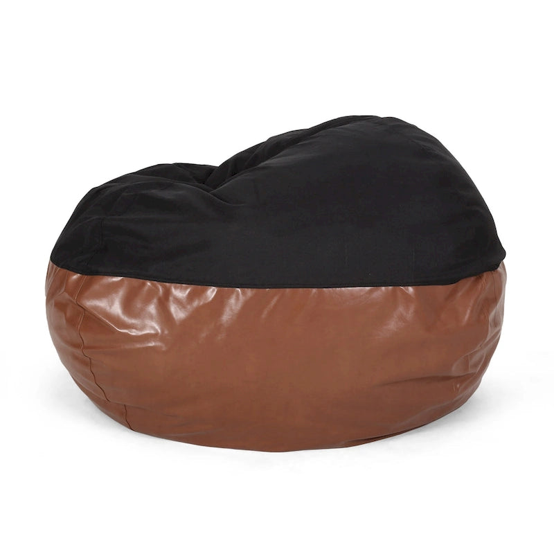 Modern 5 Foot Two Toned Fabric and Faux Leather Bean Bag