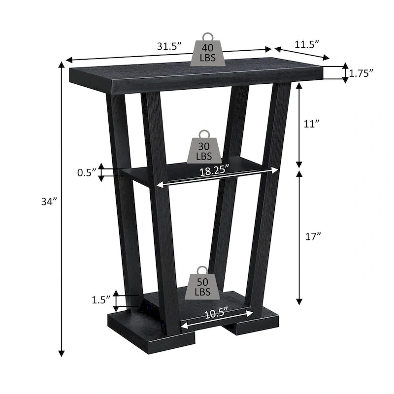 V-Shaped Console Table with Shelves