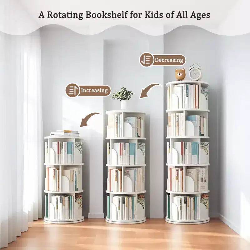 5-Tier 360�� Rotating Bookshelf Tower, Natural Wood