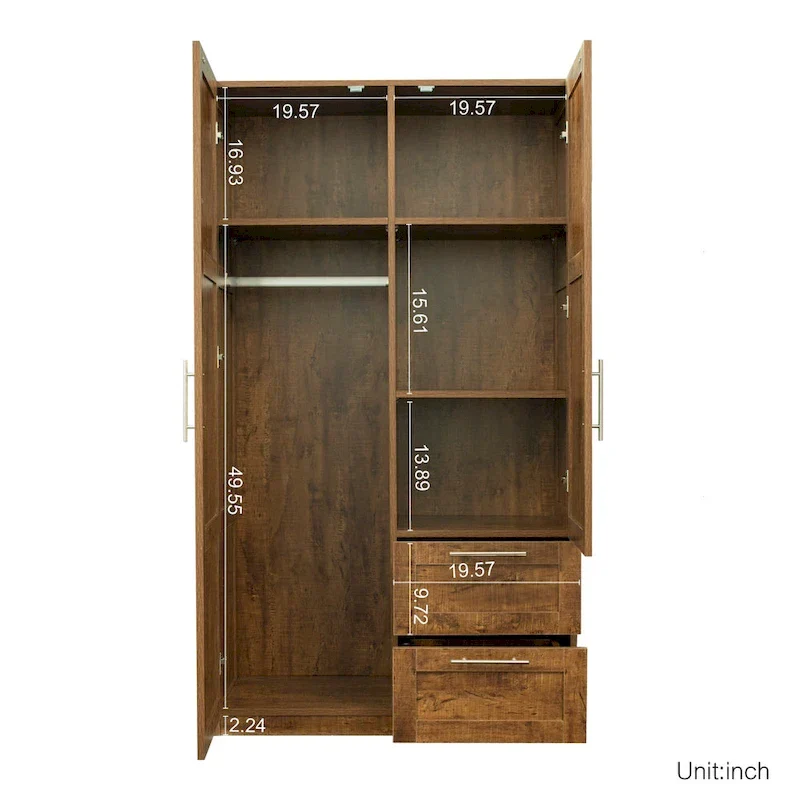 White Wood Wardrobe Armoire Storage Cabinet with Doors,Drawers,Hanging Rod