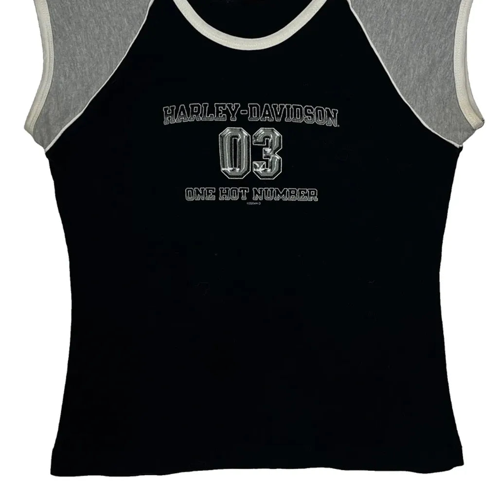 Women's Graphic Print Sleeveless Top Black Grey Cotton Medium