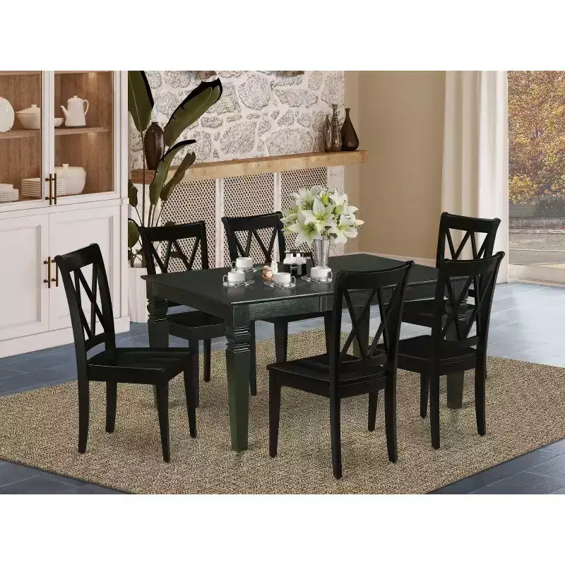7 Piece Kitchen Table and Chair Set Black Rectangle Dining Room Table