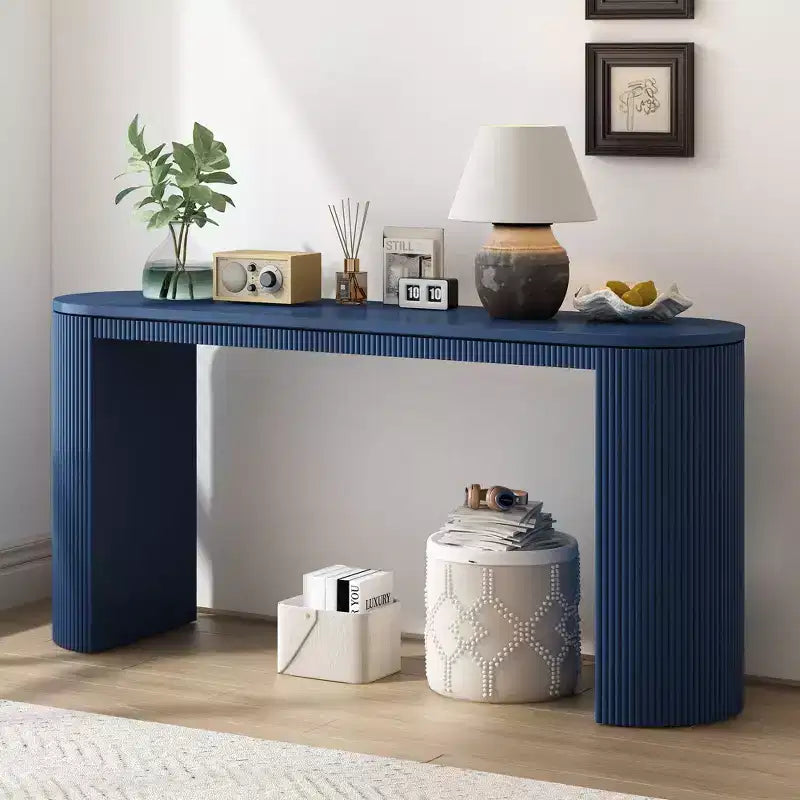 Modern Entryway Console Table with Curved Legs, Vertical Stripe Design, Narrow Table for Living Room