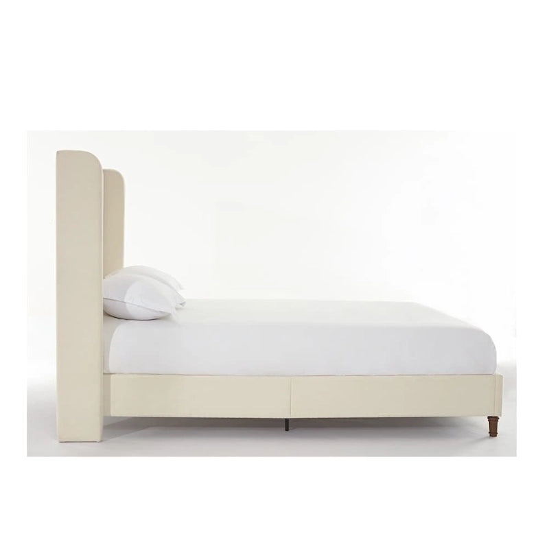 Tall Wingback Boucle Upholstered Bed Frame with Wooden Slat Base