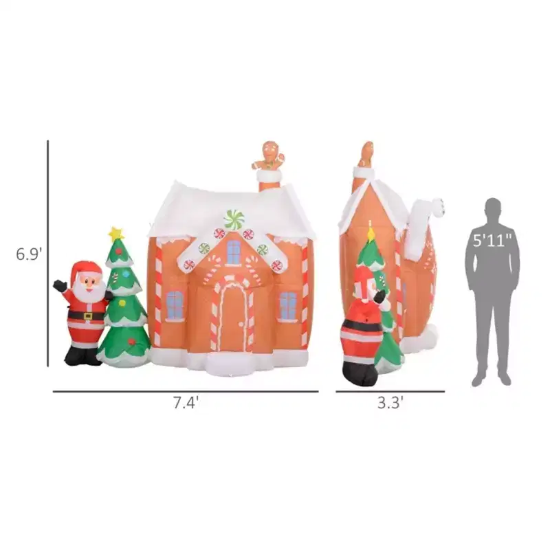 NAYSAYE 7FT Christmas Inflatable Gingerbread House With Santa Claus And Xmas Tree Holiday Decoration, Huge Blow Up Christmas Decor for Indoor, Outdoor