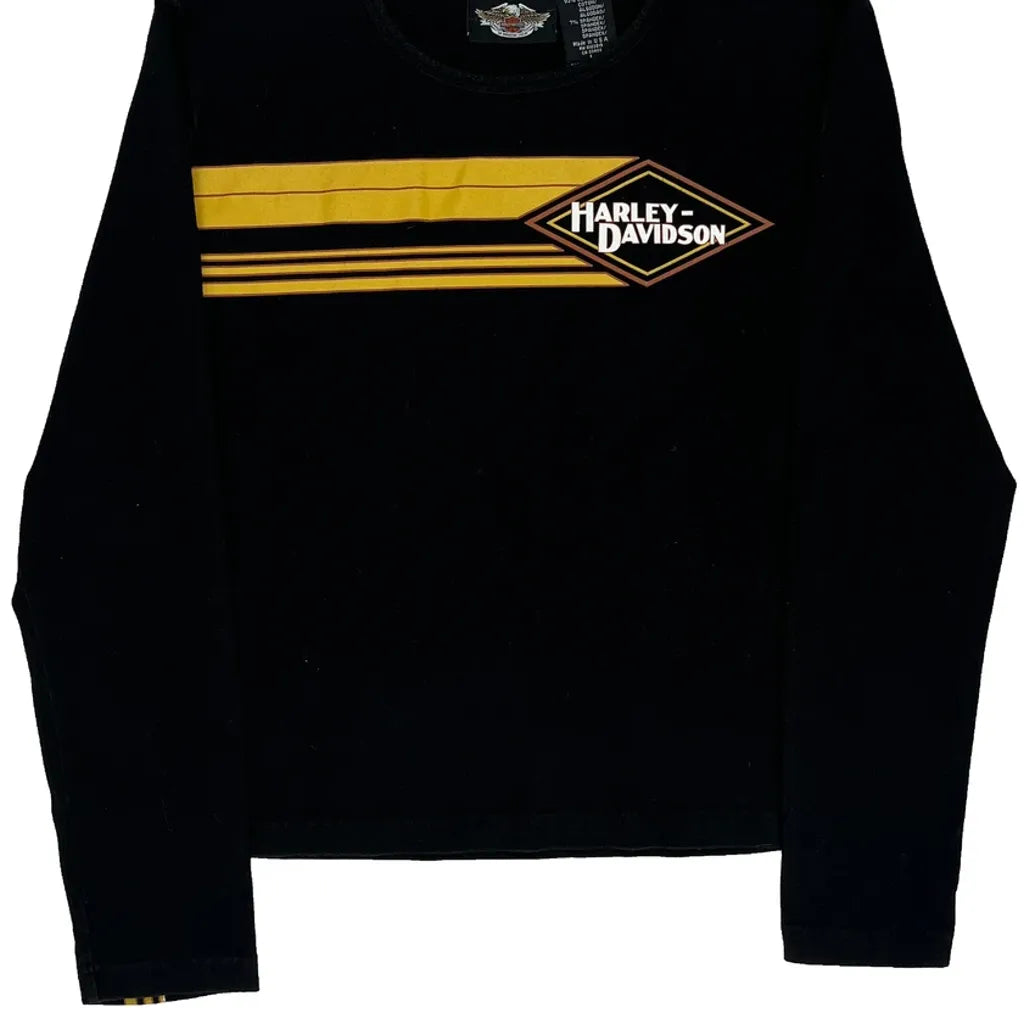 Striped Long Sleeve T-Shirt Large Black Cotton