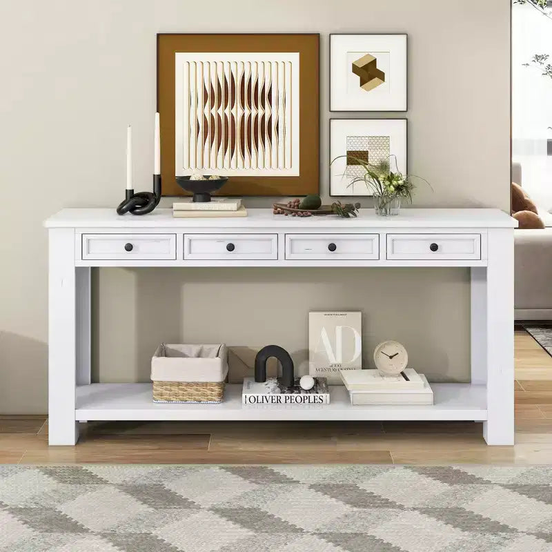 63W Console Table/Sofa Table with Storage Drawers and Bottom Shelf 4Q - ModernLuxe