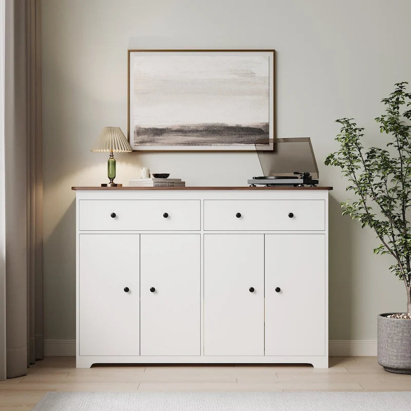 Modern Storage Sideboard Buffet Cabinet with 2 Drawers and 4 Doors, White