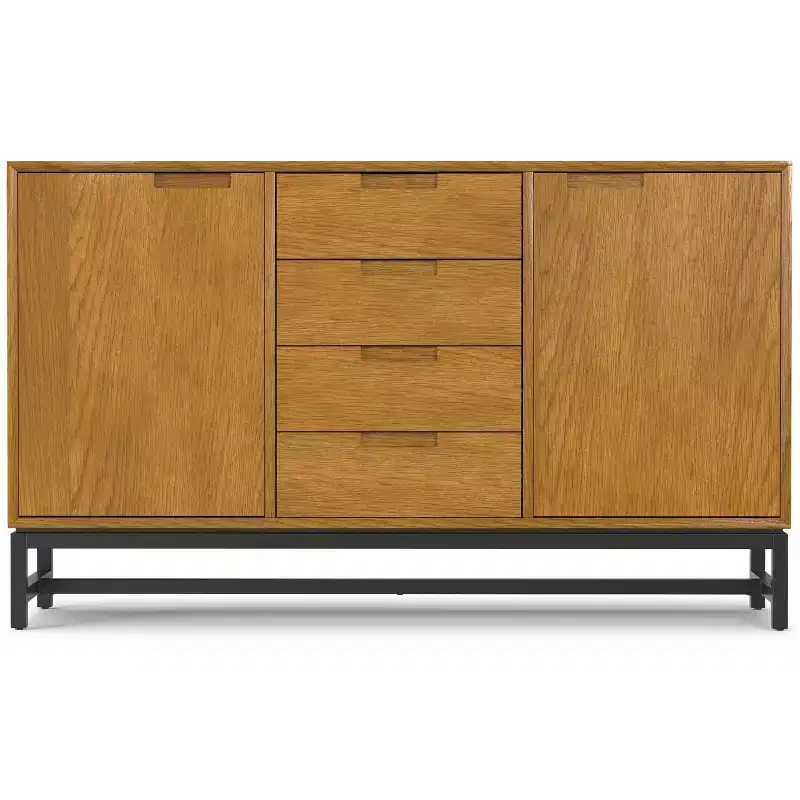 Devlin and Metal 60 inch Wide Rectangle Industrial Sideboard with Centre Drawers in Oak Veneer