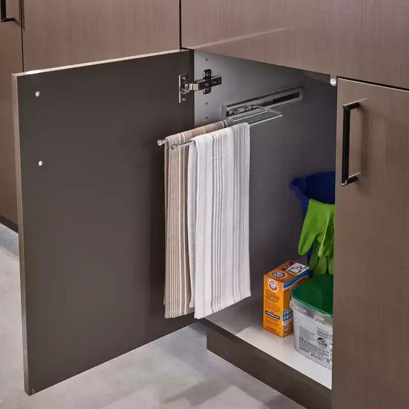 Rev-A-Shelf Under Sink Cabinet Kitchen Bathroom Prong Pullout Extendable 2 Prong Standard Size Towel Bar Organizer, Chrome, 563-51-C