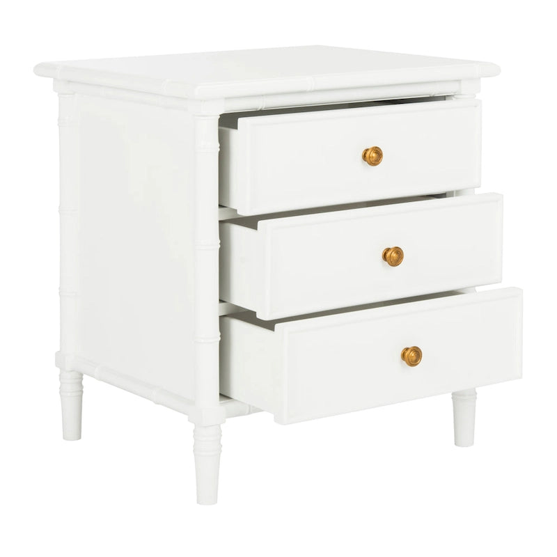 Modern Coastal 3-Drawer Nightstand with Bamboo-Style Frame & Gold Pulls