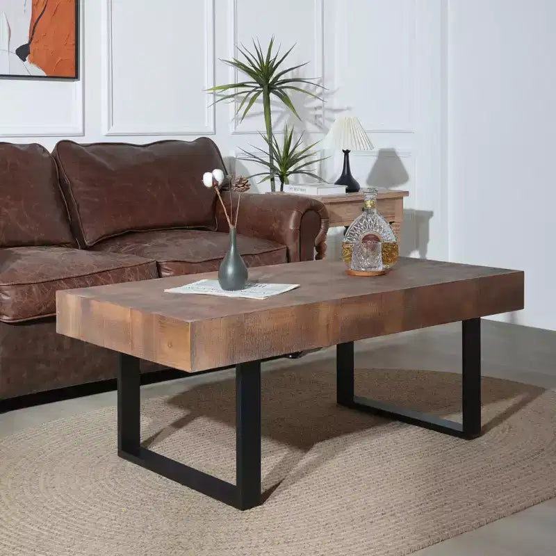 Industrial Wooden Coffee Table with Metal Legs