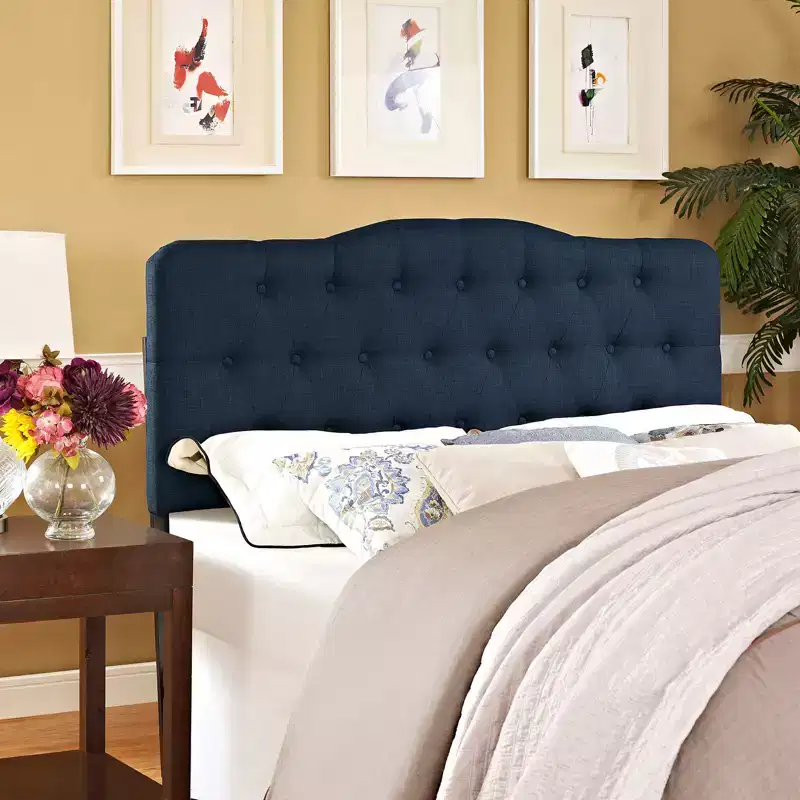 Queen Size Tufted Upholstered Fabric Headboard, Button Detail, Arch Design